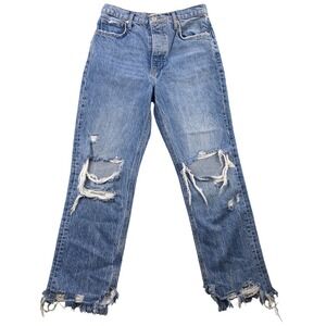 We The Free Womens Size 27 Distressed Ripped High Waisted Straight Leg Jeans